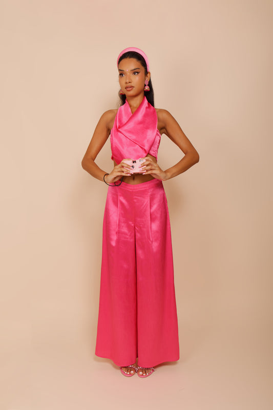 MAGENTA PLEATED WIDE LEG TROUSER CO - ORD